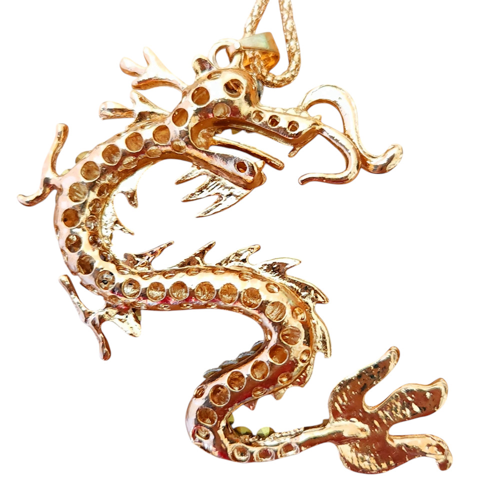 BETSEY JOHNSON bling statement chain goldtone Dragon amber crystal necklace NEW - Picture 3 of 5
